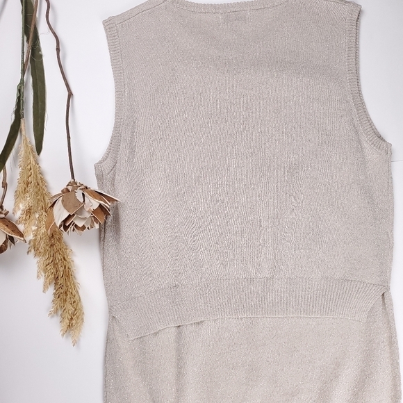 New Anthropologie Current Air Cream Silver Flake Layered Sweater Top Sz L - Picture 7 of 12